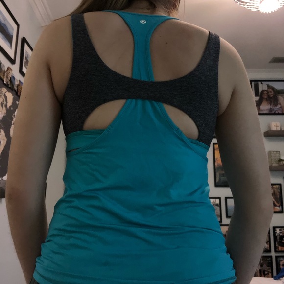 Teal/gray lululemon tank top w/ built in bra - Picture 5 of 5